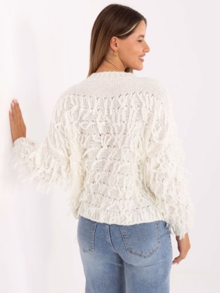 Ecru damski sweter oversize boho z wełną RUE PARIS – Stylowy Wieszak