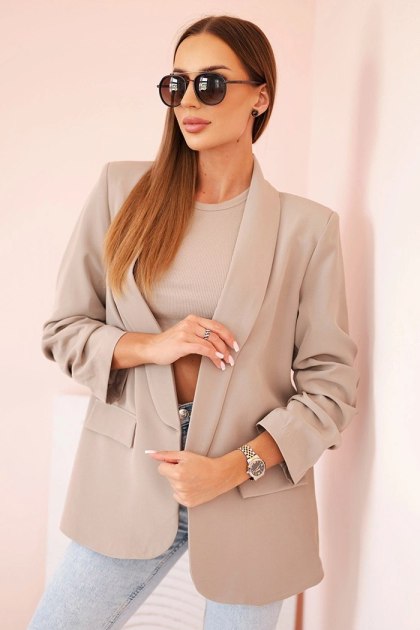 Marynarka damska elegancka z klapami ciemno beżowa – włoska jakość