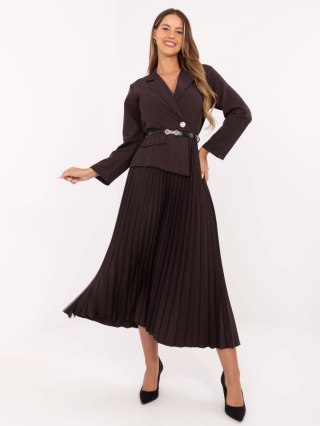 Czekoladowa elegancka sukienka maxi z paskiem ITALY MODA – Stylowy Wieszak