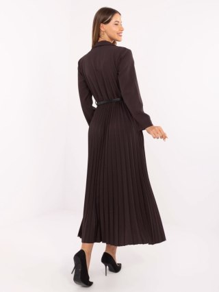 Czekoladowa elegancka sukienka maxi z paskiem ITALY MODA – Stylowy Wieszak