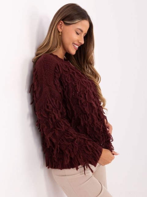 Wygodny bordowy sweter damski oversize RUE PARIS – Stylowy Wieszak