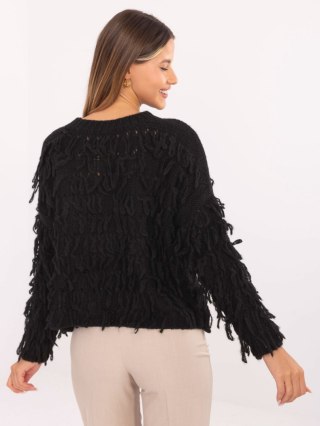 Czarny sweter oversize z okrągłym dekoltem RUE PARIS – Stylowy Wieszak