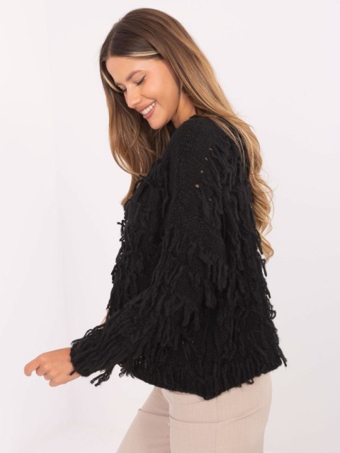 Modny czarny sweter damski w stylu boho z frędzlami – Stylowy Wieszak