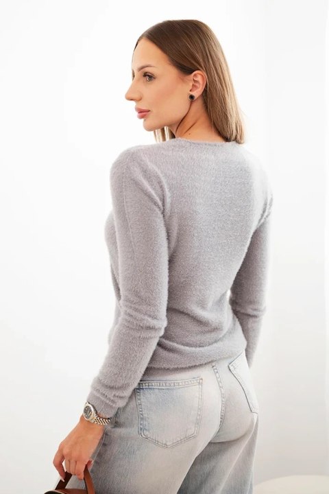 Sweter damski alpaka szary z okrągłym dekoltem – miękka dzianina premium