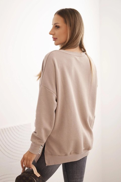 Bluza damska oversize z długim rękawem ciemno beżowa