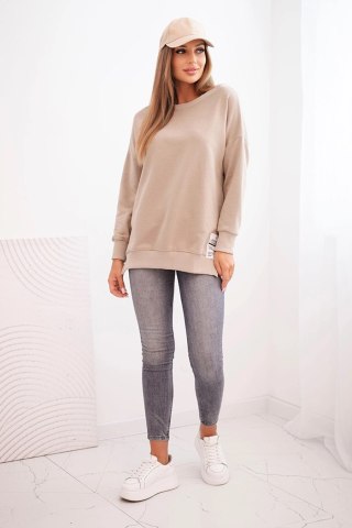 Bluza damska oversize z długim rękawem jasno beżowa