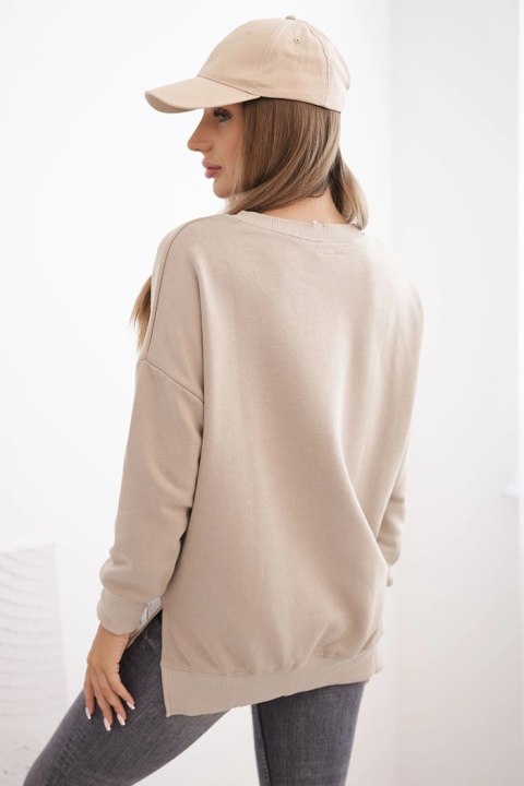 Bluza damska oversize z długim rękawem jasno beżowa
