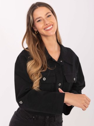 Czarna jeansowa kurtka damska RUE PARIS z kieszeniami casual