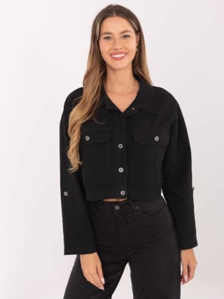 Czarna jeansowa kurtka damska RUE PARIS z kieszeniami casual