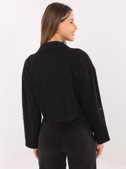 Casualowa kurtka jeansowa RUE PARIS w kolorze czarnym, kieszenie z przodu, elegancki look.