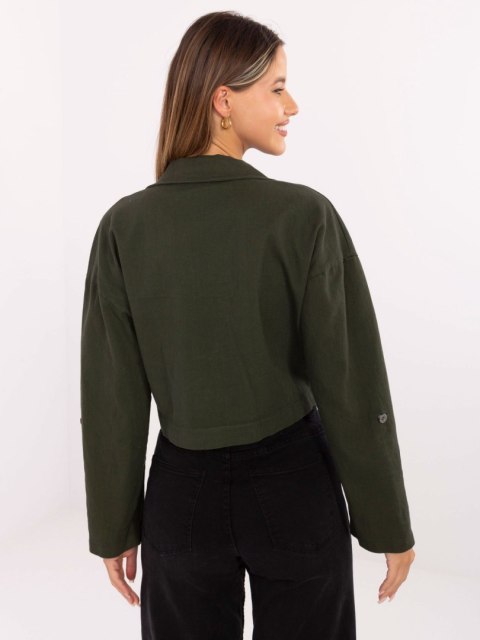 Casualowa kurtka jeansowa damska RUE PARIS khaki – modna stylizacja