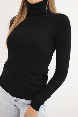 Czarny sweter damski z wiskozy z golfem i długim rękawem