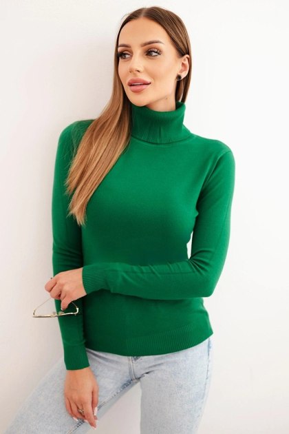 Jasnozielony sweter damski z wiskozy z golfem i długim rękawem