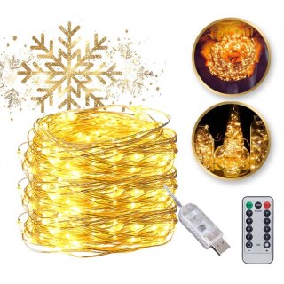 Lampki LED na druciku 100 – ciepły biały, 10 m, USB + pilot