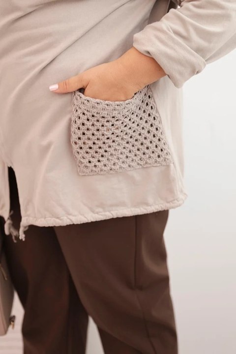 Bluza damska Plus Size bawełniana oversize z długim rękawem beżowa