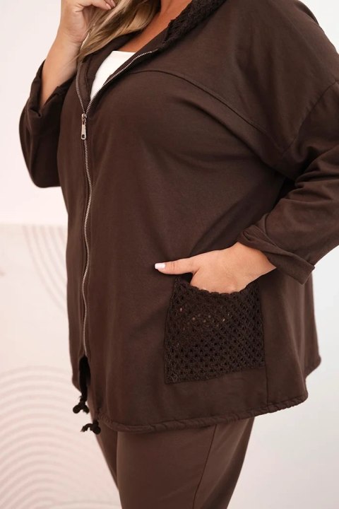 Bluza damska Plus Size bawełniana oversize z długim rękawem brązowa