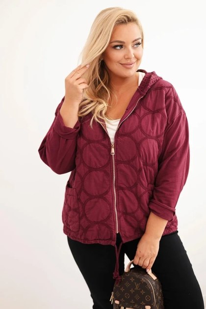 Bluza damska Plus Size bawełniana rozpinana na zamek bordowa
