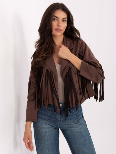 Modna krótka kurtka damska brązowa – styl boho