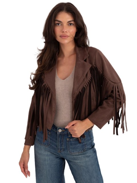 Modna krótka kurtka damska brązowa – styl boho