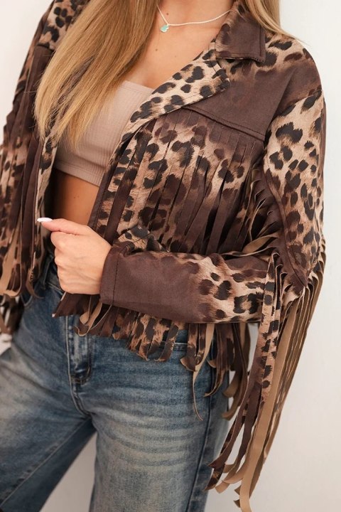 Kurtka damska panterka brązowa – styl boho i rockowy