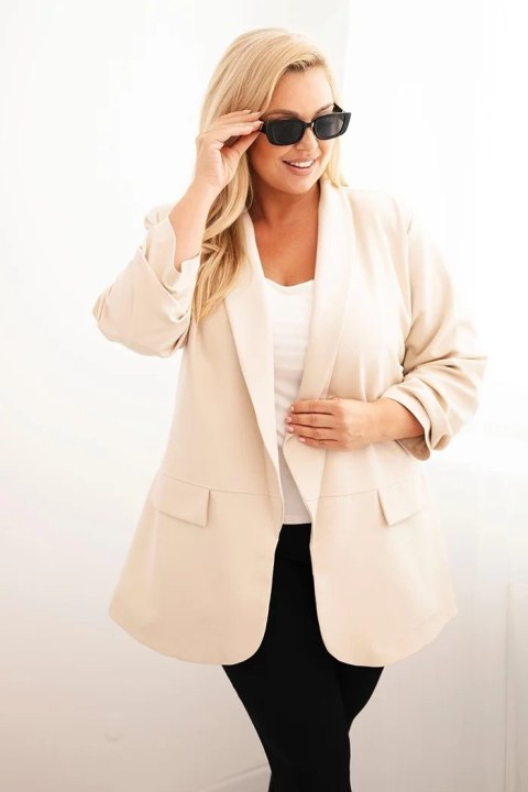 Beżowa elegancka marynarka damska Plus Size oversize – Stylowy Wieszak