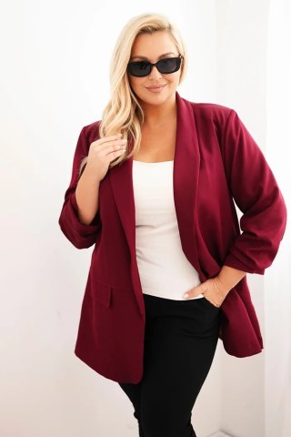Bordowa elegancka marynarka damska Plus Size oversize – Stylowy Wieszak
