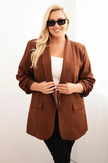 Brązowa elegancka marynarka damska Plus Size oversize – Stylowy Wieszak