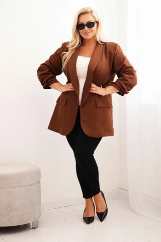 Brązowa elegancka marynarka damska Plus Size oversize – Stylowy Wieszak