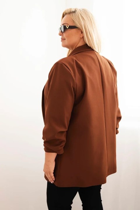 Marynarka damska Plus Size brązowa oversize elegancka