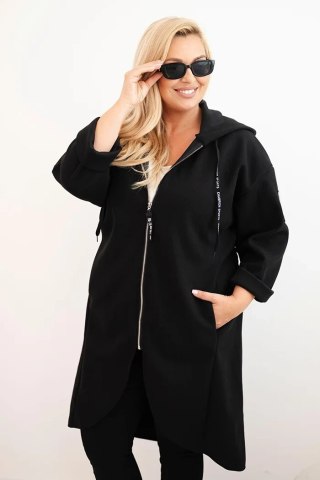 Płaszcz damski Plus Size czarny zamszowy oversize rozpinany z kapturem
