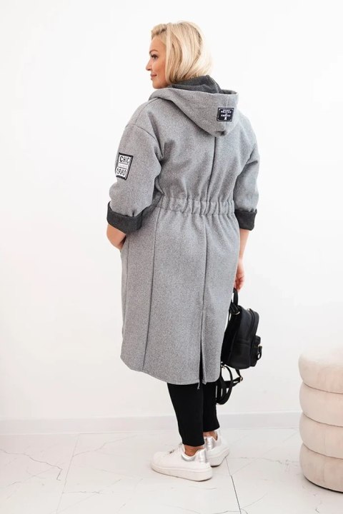 Elegancki płaszcz damski oversize szary z miękkiego materiału zamszowego