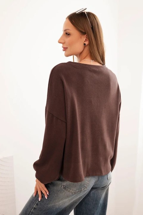 Włoska bluza damska brązowa casual z ozdobnym wykończeniem – Stylowy Wieszak