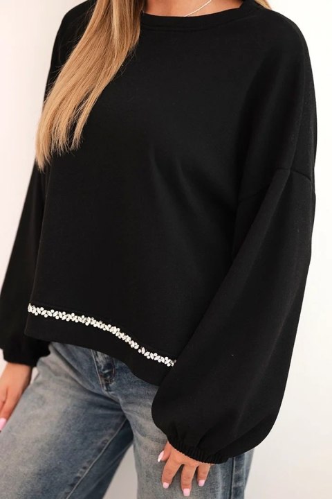 Elegancka bluza damska czarna z ozdobnym detalem u dołu