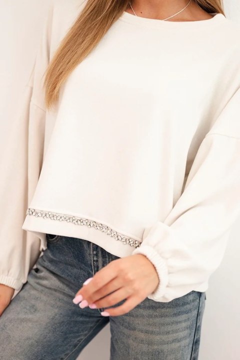 Elegancka bluza damska ecru z ozdobnym detalem u dołu