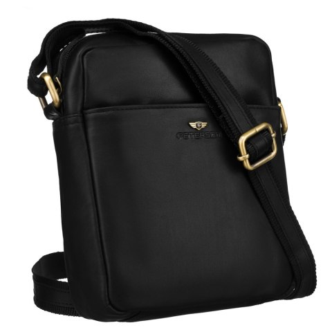 Klasyczna, czarna torba-listonoszka ze skóry naturalnej z etui na klucze w zestawie - Peterson