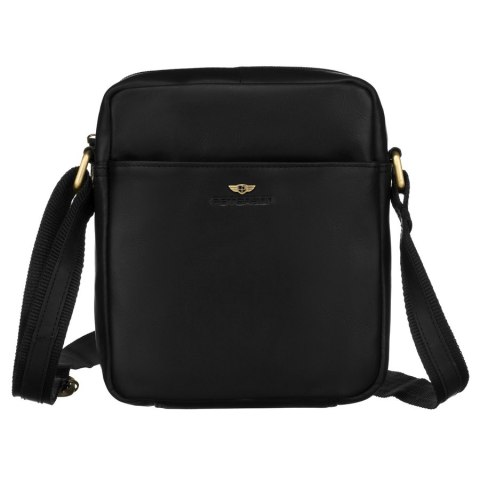 Klasyczna, czarna torba-listonoszka ze skóry naturalnej z etui na klucze w zestawie - Peterson