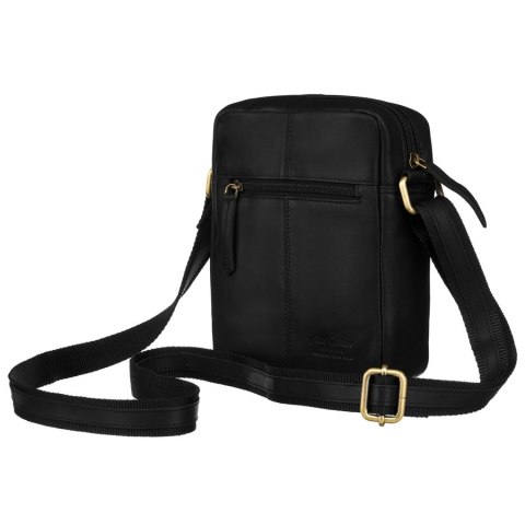 Klasyczna, czarna torba-listonoszka ze skóry naturalnej z etui na klucze w zestawie - Peterson