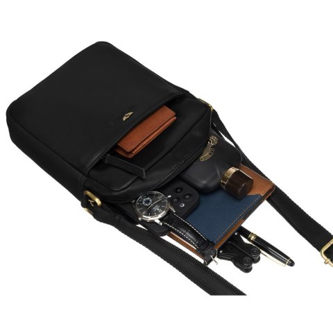 Klasyczna, czarna torba-listonoszka ze skóry naturalnej z etui na klucze w zestawie - Peterson