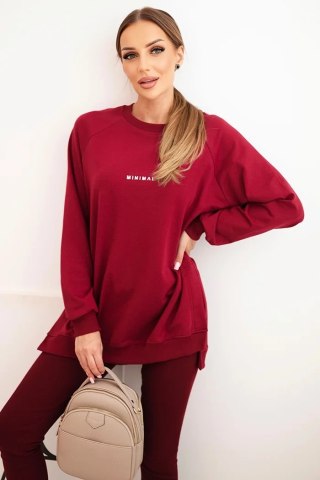 Komplet Damski Bawełniany Bluza Oversize i Legginsy „Minimal” – Bordowy