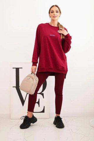 Komplet Damski Bawełniany Bluza Oversize i Legginsy „Minimal” – Bordowy
