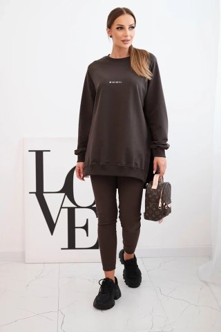 Komplet Damski Bawełniany Bluza Oversize i Legginsy „Minimal” – Brązowy