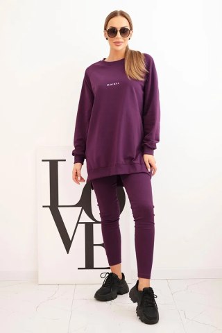 Komplet Damski Bawełniany Bluza Oversize i Legginsy „Minimal” – Śliwkowy