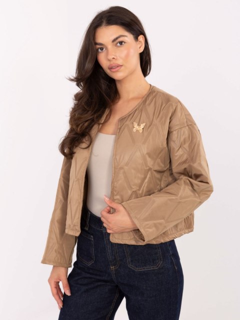 Camelowa kurtka pikowana damska RUE PARIS – Stylowy Wieszak