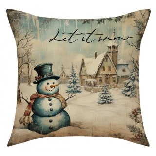 Poszewka świąteczna na poduszkę 45x45 cm – Let it snow z bałwankiem