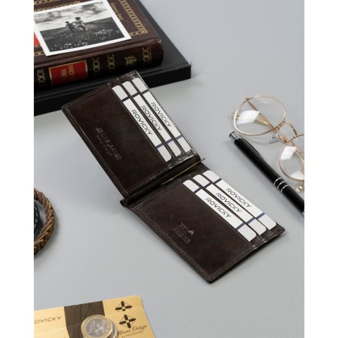 Skórzana banknotówka męska w brązowym kolorze z systemem RFID - Rovicky