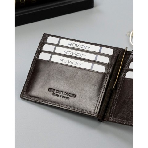 Skórzana banknotówka męska w brązowym kolorze z systemem RFID - Rovicky