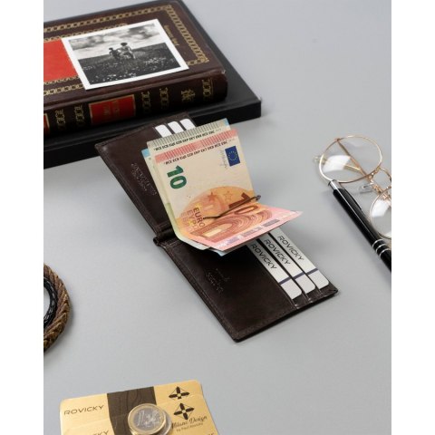 Skórzana banknotówka męska w brązowym kolorze z systemem RFID - Rovicky