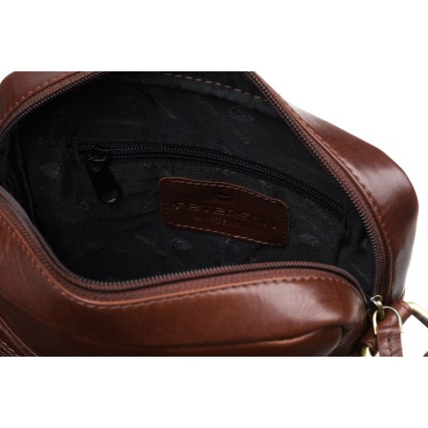 Skórzana, brązowa torebka męska zawieszona na pasku. W zestawie saszetka na klucze - Peterson