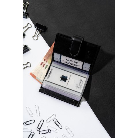 Eleganckie etui na dokumenty w czarnym kolorze wykonane ze skóry naturalnej - Rovicky