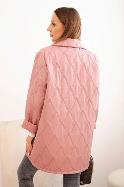 Kurtka damska Plus Size pikowana ciemnoróżowa z kołnierzem XL-3XL